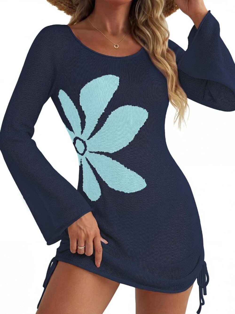 Floral Print Crochet Knit Beach Dress | Women's Swimsuit Cover-Up, Summer